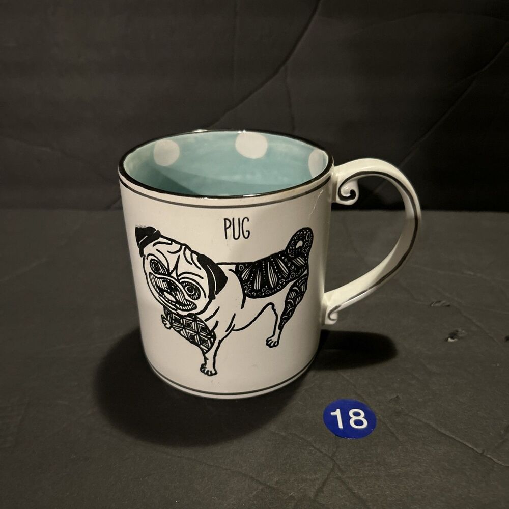 Spectrum Designz Large Coffee Mug Pug Dog Ink Drawing Style Polka Dot Interior18